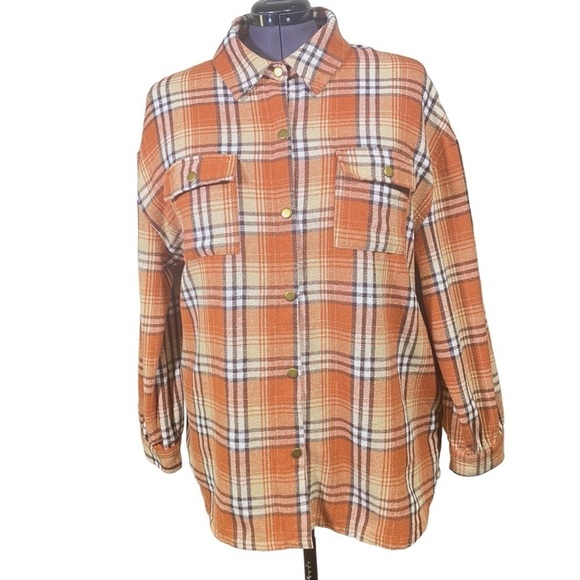 Ninexis women’s 2X Full Size Plaid Collared Neck Button-Down Jacket Terracotta - Picture 2 of 9